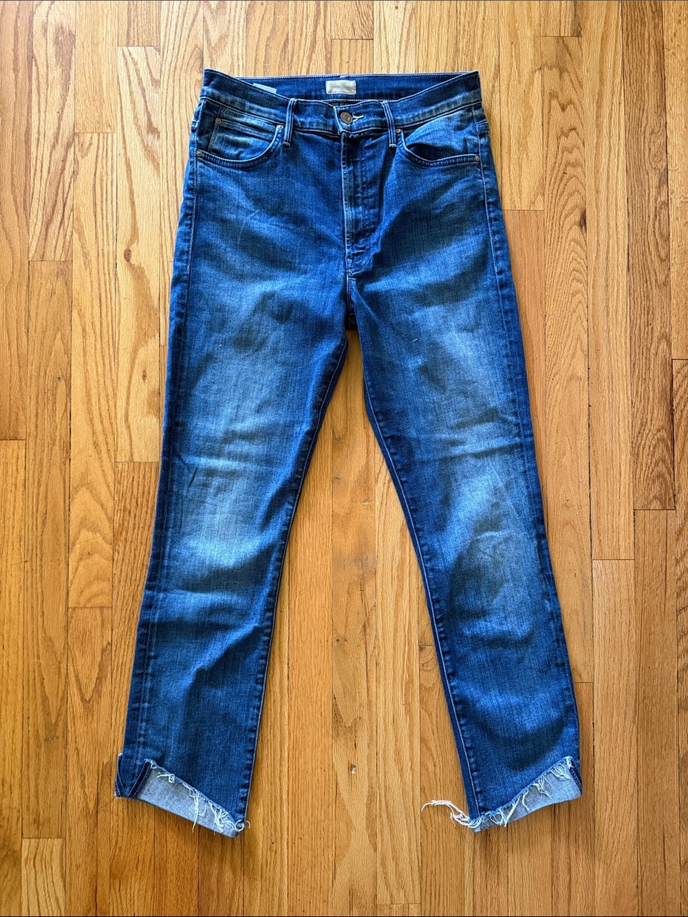 MOTHER Slim Straight Men's Jeans in Dark Blue Wash with Faded Highlights